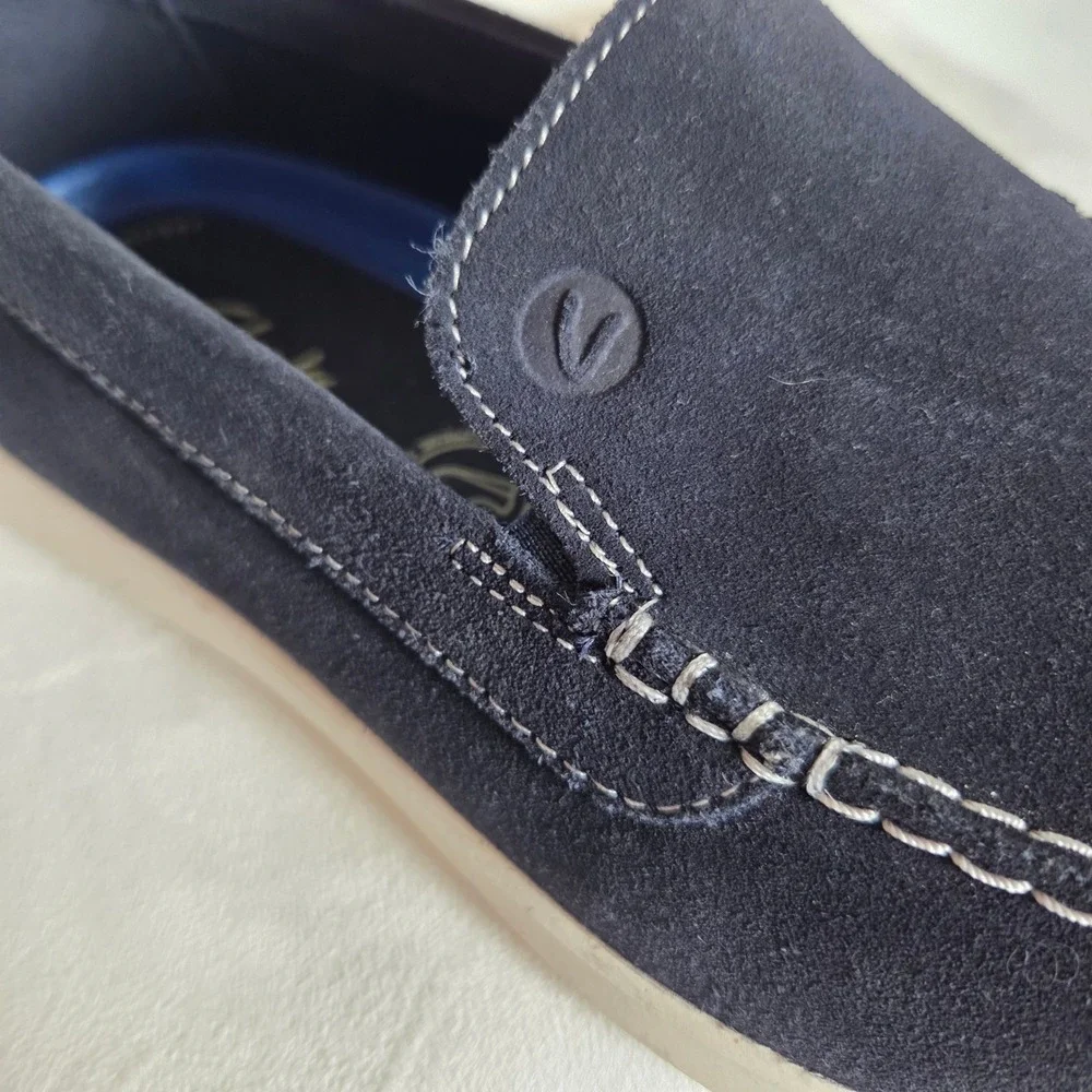Clarks Collection Mens Navy Blue Suede Loafers Shoes Nautical Coastal Preppy